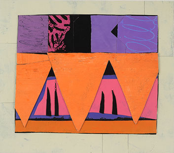 © 1996 “Christmas in&nbsp; Oaxaca” acrylic on canvas, collaged, 43” x 42”