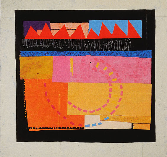 © 1996 “Madame Pele’s Snail” acrylic on canvas, collaged, 43” x 43”