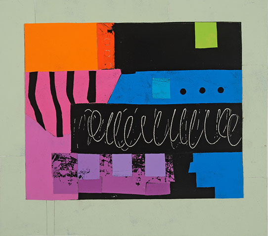 © 2015 "Mexican Night, Green Light" acrylic on canvas, collaged, 9-1/4” x 10-5/8”2