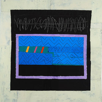 © 1995 “Penmanship and New Math” acrylic on canvas, collaged, 31” x 32”