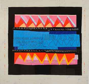 © 1996 “Rosetta Drum” acrylic on canvas, collaged, 43” x 42”