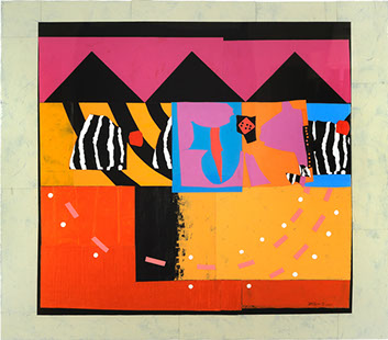 © 2006 “Zuni Blossom,” acrylic on canvas, collaged, 42” x 43”